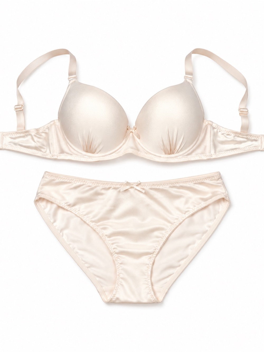 Satin Light Cream Push-Up Bra & Bikini Set